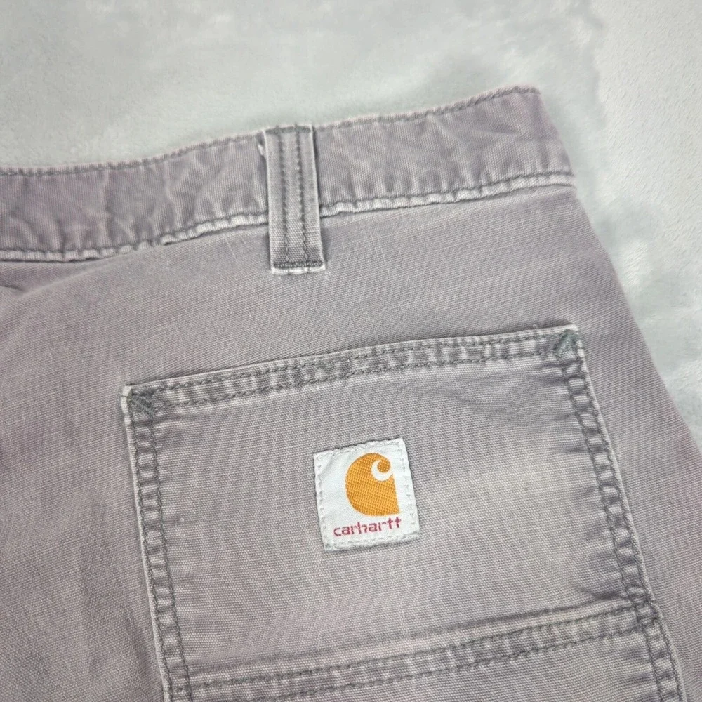 Carhartt Pants 38x32 Men Gray Canvas Rugged Flex Thick Work Distressed Relaxed